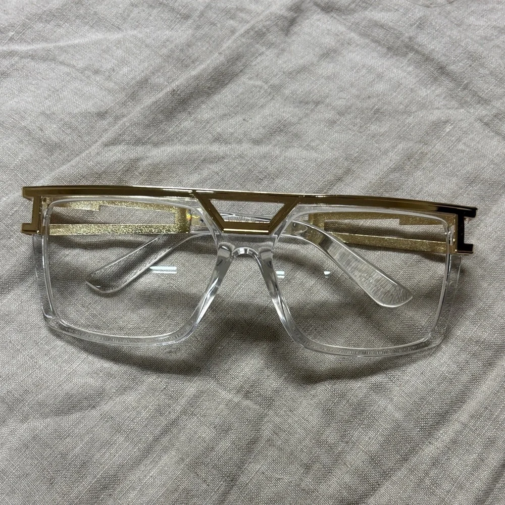 Gold and Clear Geometric Glasses - Picture 6 of 6